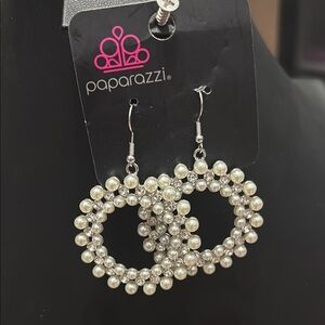 Paparazzi Silver and White Pearl Earrings